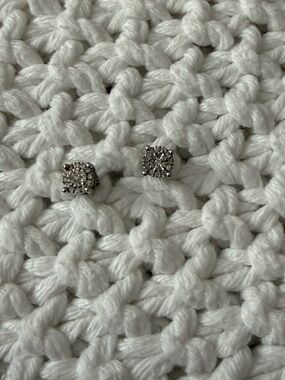 Round Cluster Diamond Stud Earrings - Silver